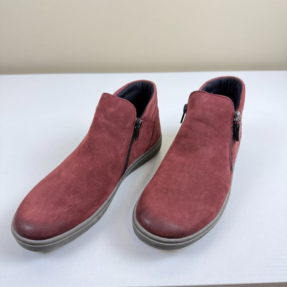 Like New Remonte Dual Zip Red Nubuck Leather Ankle Boots